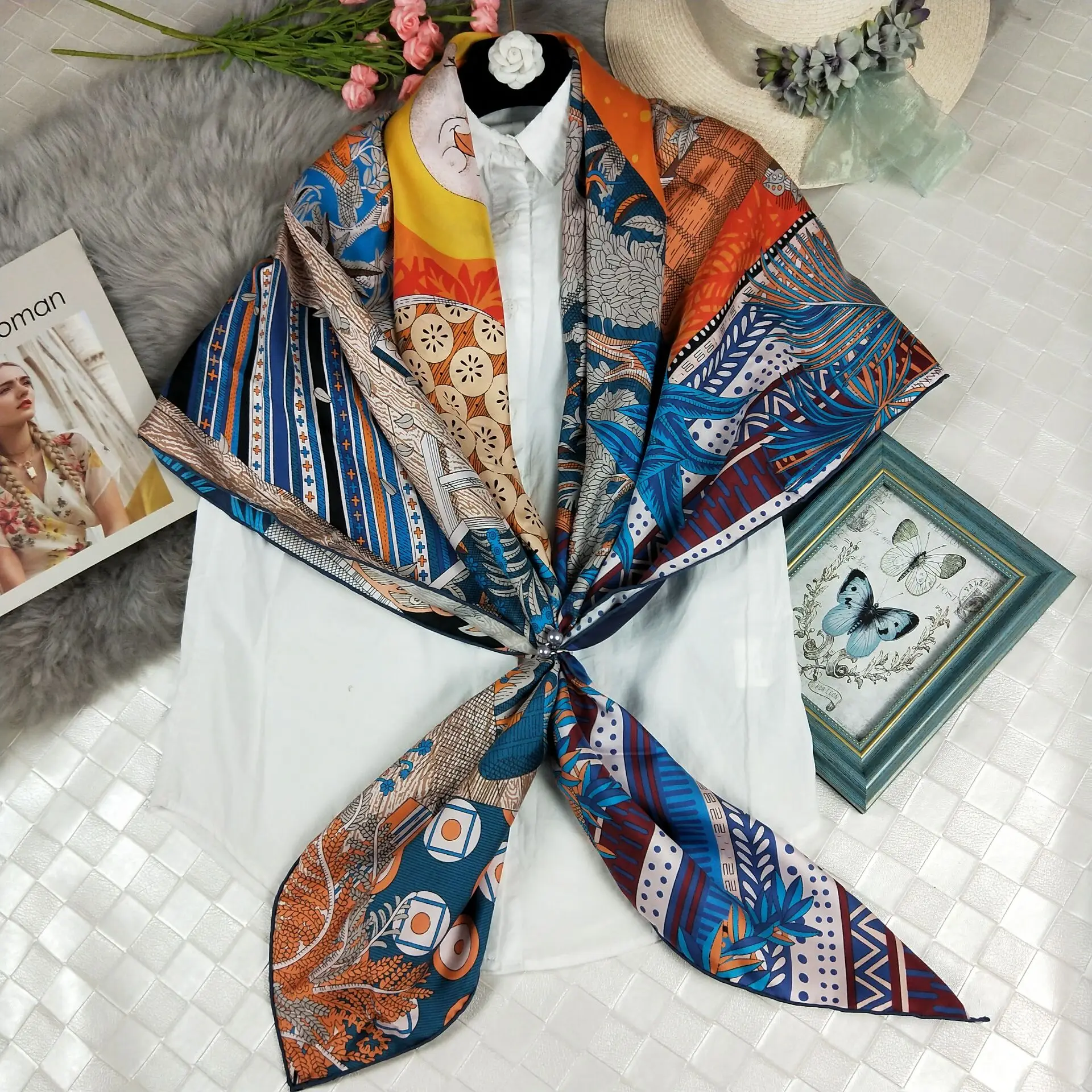 Real Silk Twill Scarf Fashion Women Scarves Shawl Coat Wrap Poncho Luxury Beach Cloak Midsummer Night's Dream 140cm
