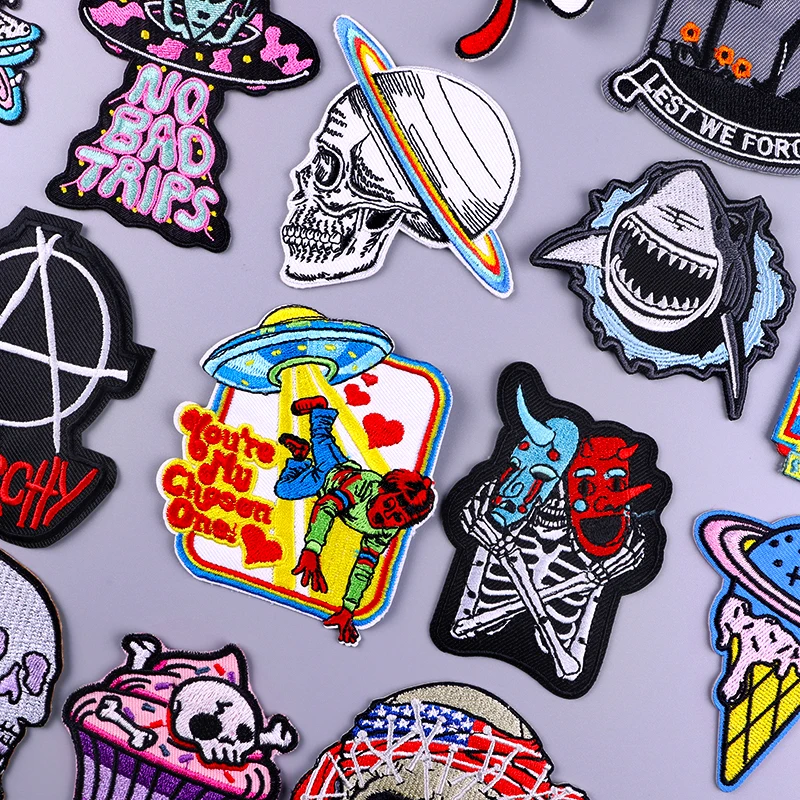 Animal Skull Punk Embroidered Patches for Clothing Iron on Stickers For Clothes Hippie DIY Stripe Jacket Rock Patch | Дом и сад