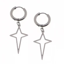 Women Girl Cute Star Drop Earring Fashion Piercing Jewelry Stainless Steel Hollow Cross Dangle Hoop Earrings