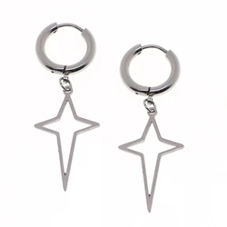 Women Girl Cute Star Drop Earring Fashion Piercing Jewelry Stainless Steel Hollow Cross Dangle Hoop Earrings