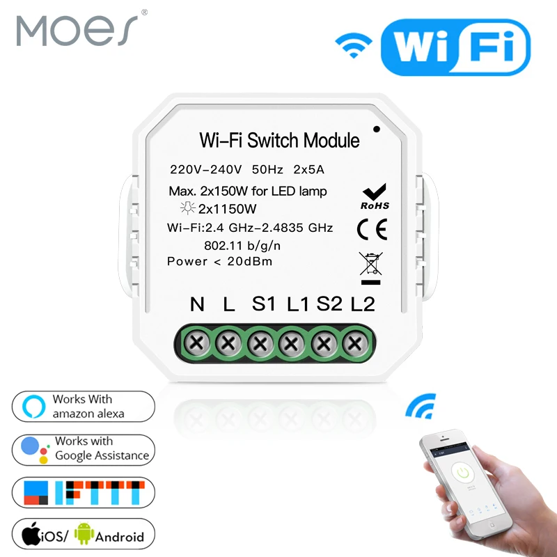 

2 Gang WiFi Smart Light Switch Hidden Diy Module Smart Life/Tuya APP Remote Control Works with Alexa Echo Google Home