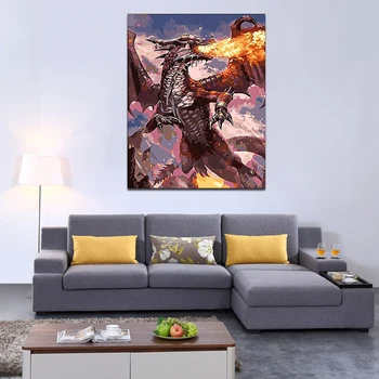 

DIY colorings pictures by numbers with Cartoon dragon picture drawing Relief painting by numbers framed Home