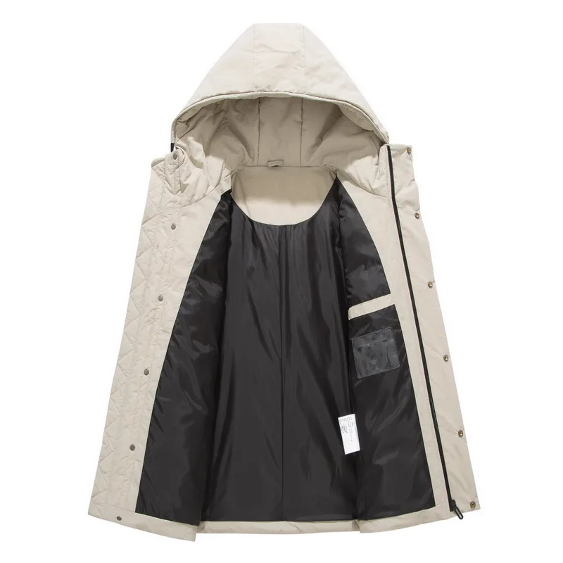 Men Winter New Long Casual Thick Fleece Hooded Waterproof Down Jacket Coat Men Outwear Fashion Pockets Down Jacket