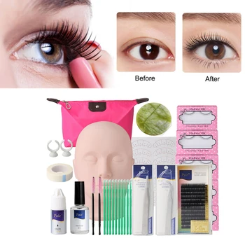 

14pcs Multifunction Eyelash Extension Starter Kit Tweezers Makeup With Mannequin Practice Tool Gift Training Head Accessories