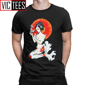 

Koi T-Shirt Men Geisha Japan Tattoo Cool Tokyo Beauty Japanese Vintage 100 Percent Cotton Round Neck T Shirt