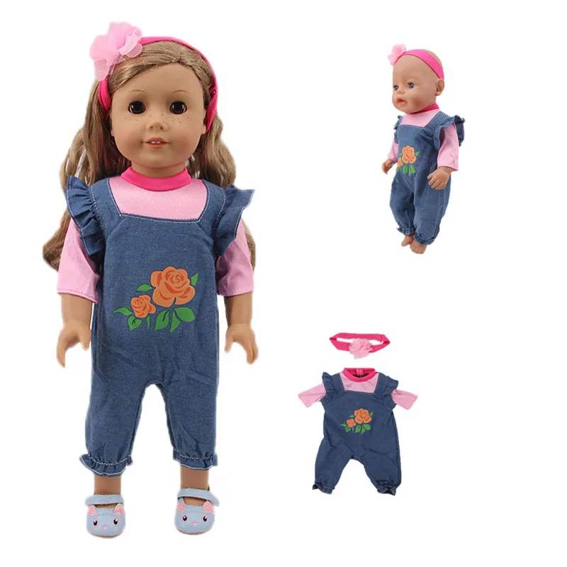 

Fashion doll clothes jumpsuit two-piece suit = jumpsuit + hair band for 18-inch American doll and 43cm doll, generation, gift