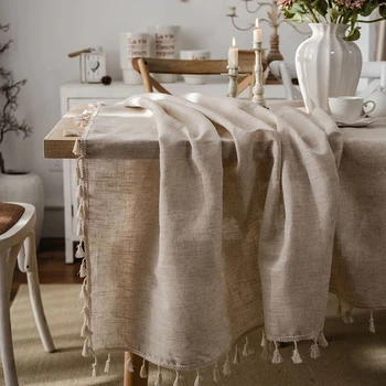 Cotton and Linen Tablecloth Retro Table Cover for Table Nappe De Table Tassel Rectangle Cloth Obrus Tafelkleed Mantel De Mesa 1