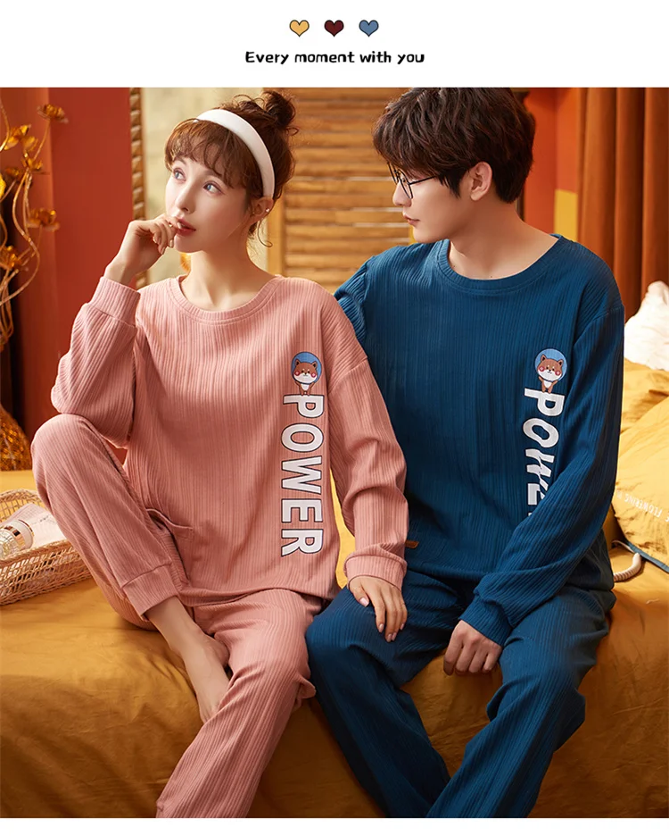 men's loungewear sets Oversized Long Sleeve Long Pants 2-piece Couple Winter Pajamas Sets Kawaii Smiling Shiba Inu Cartoon Men Women Cotton Home Suits silk sleepwear