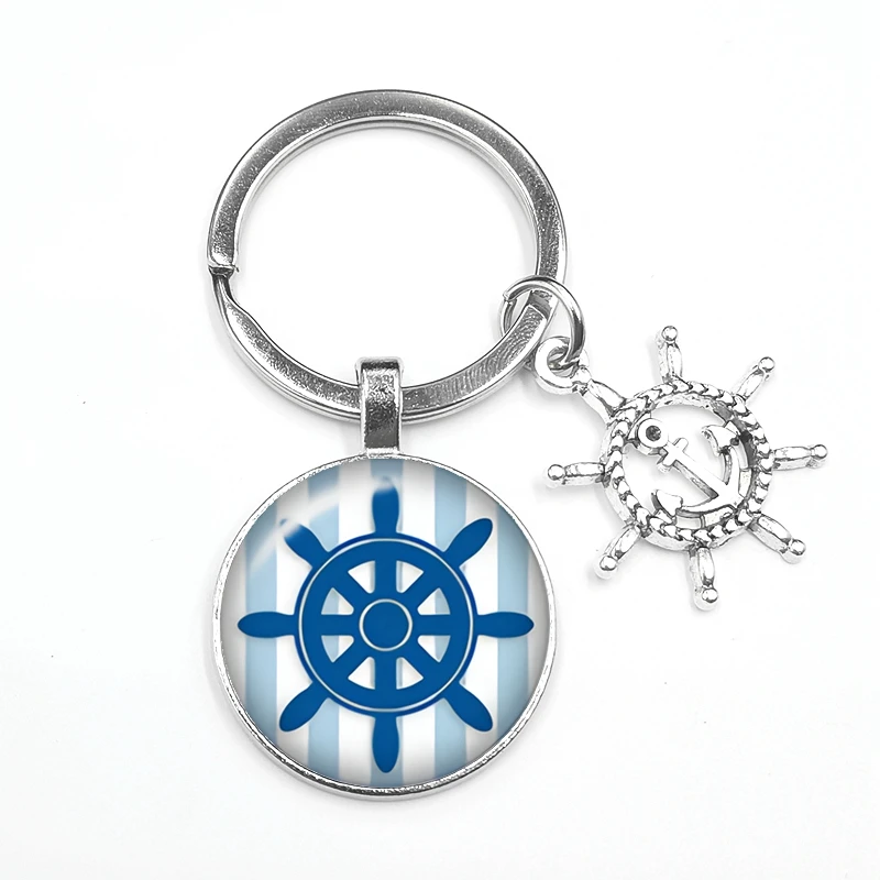1pcs2020 New Keychain Gift Fashion Personality Nautical Anchor Steering Wheel Crystal Glass Convex Car Key Pendant Charm Jewelry | Украшения