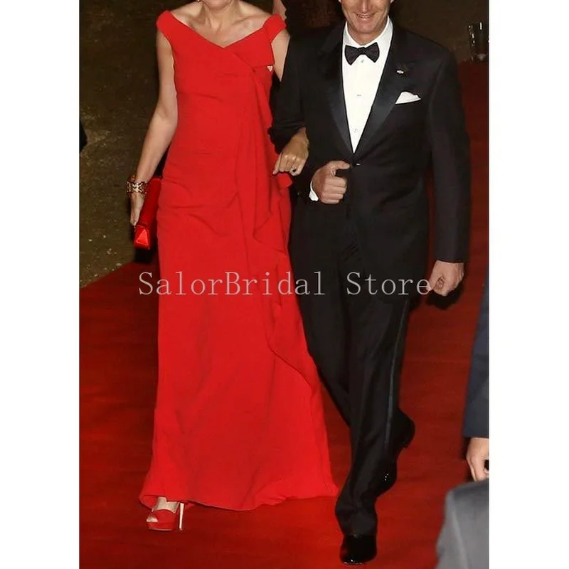 

Элегантное красное вечернее платье с открытыми плечами, трапециевидные вечерние наряды, атласное вечернее платье до пола для женщин, сваде...