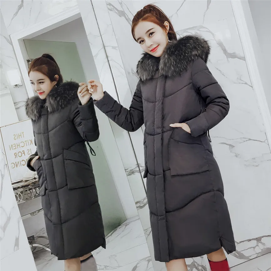 Winter Coat Women With Thick Cotton Long Fashion Women Winter Coat Faux Fur Hooded Collar Long Jackets Warm Thicken Padded Coat