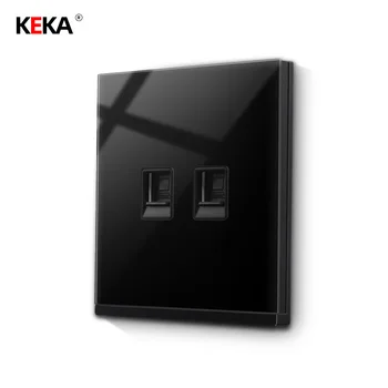 

KEKA luxurious tempered glass switch. 2gang dual computer socket panel CAT5E network RJ45 cable interface socket wall socket