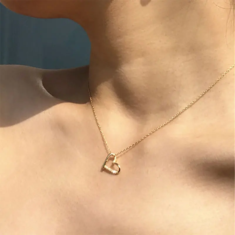 

Yong Cheng Lines Heart Necklace Women's 925 Sterling Choker Simple Versatile Short Elegant South Korea Heart Shape Accessories