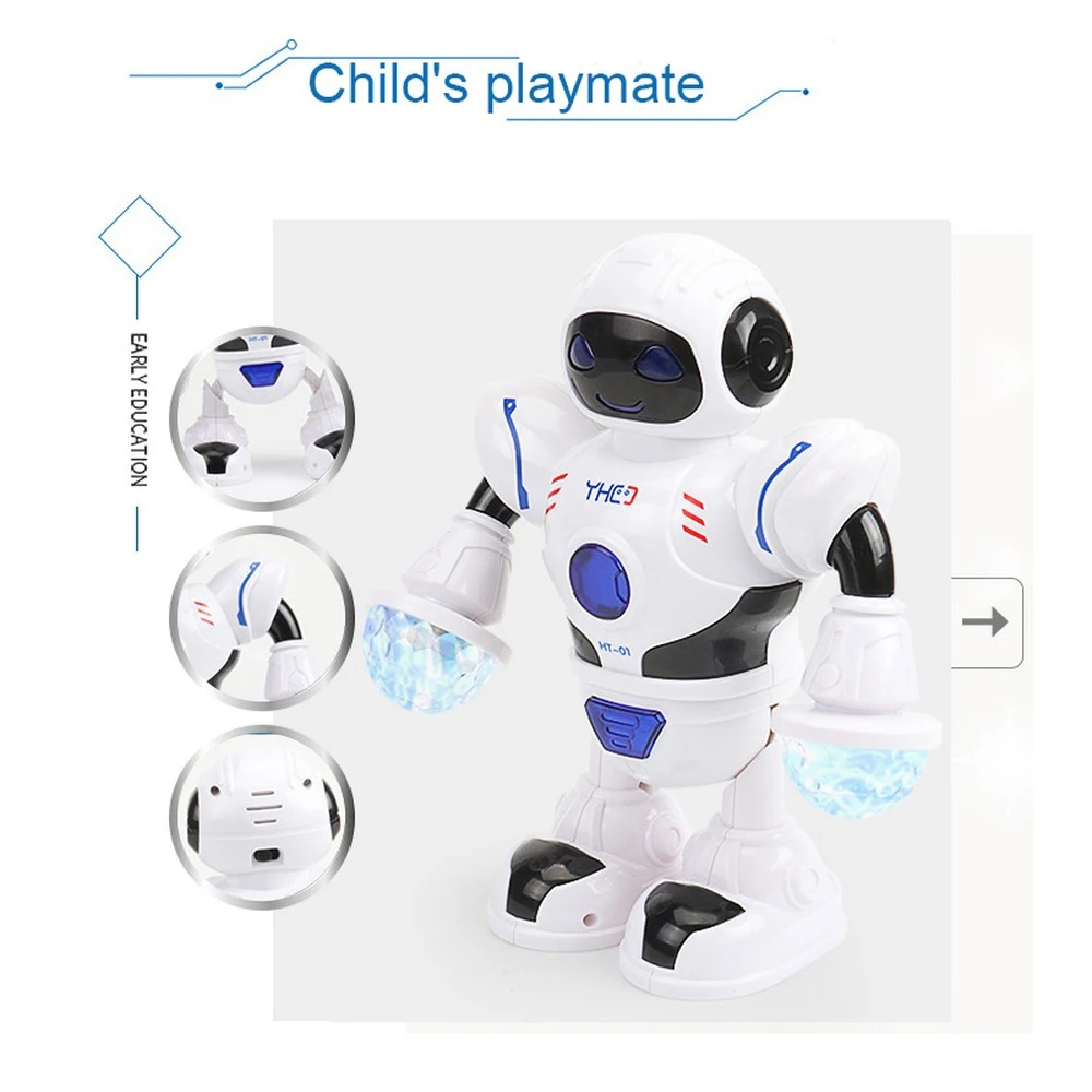 Белый светодиодный робот-игрушка, танцующий робот, рождественские подарки, новинка для помещений, декор для танцев, прочный музыкальный робот, красивый блестящий