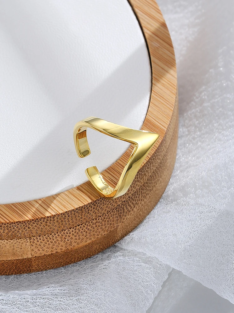 SILVERHOO Real 925 Sterling Silver Geometric Letter V Shape Adjustable Finger Rings For Women Wedding Engagement Ring Jewelry