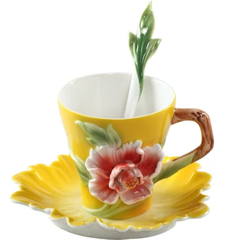 

150ml Coffee Mug Enamel Color bone China Coffee cup dish spoon Festive Gift Ceramic Drink cup Coffee Mug