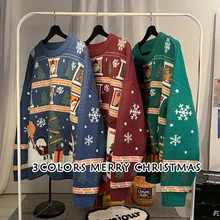 

SYUHGFA Men Clothing Christmas Sweater 2022 Autumn Winter Loose All-match Vintage Oversize Kintted Sweater O-neck Pullover