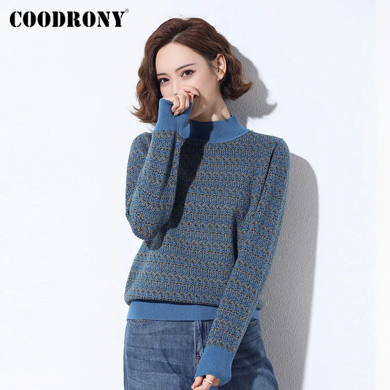 COODRONY Brand Striped Stand Collar Knitwear Female Jumpers 2020 Winter Casual Slim Pullover Sweaters Women W1099