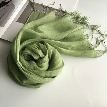 

Spring and Autumn New Green Fashion Linen Scarf Solid Color Mid-length Comfortable Breathable Scarf for Men and Women A226