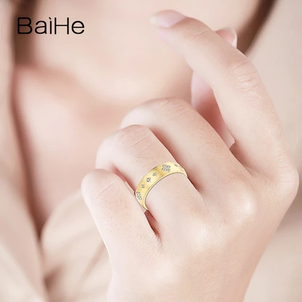 BAIHE Solid 14 К желтого золота 0.22CT Certified H/SI круглая огранка из натуральной бриллиантами обручальное кольцо Для женщин модные ювелирные изделия кольцо