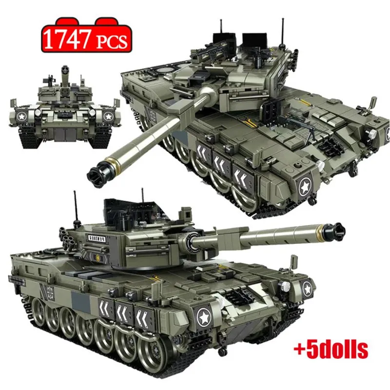 Model Building Blocks Compatible Lepin Military WW2 Army Soldier Bicks Toys For Kid Boys 1747 Pcs Leopard 2 Main Battle Tank | Игрушки и