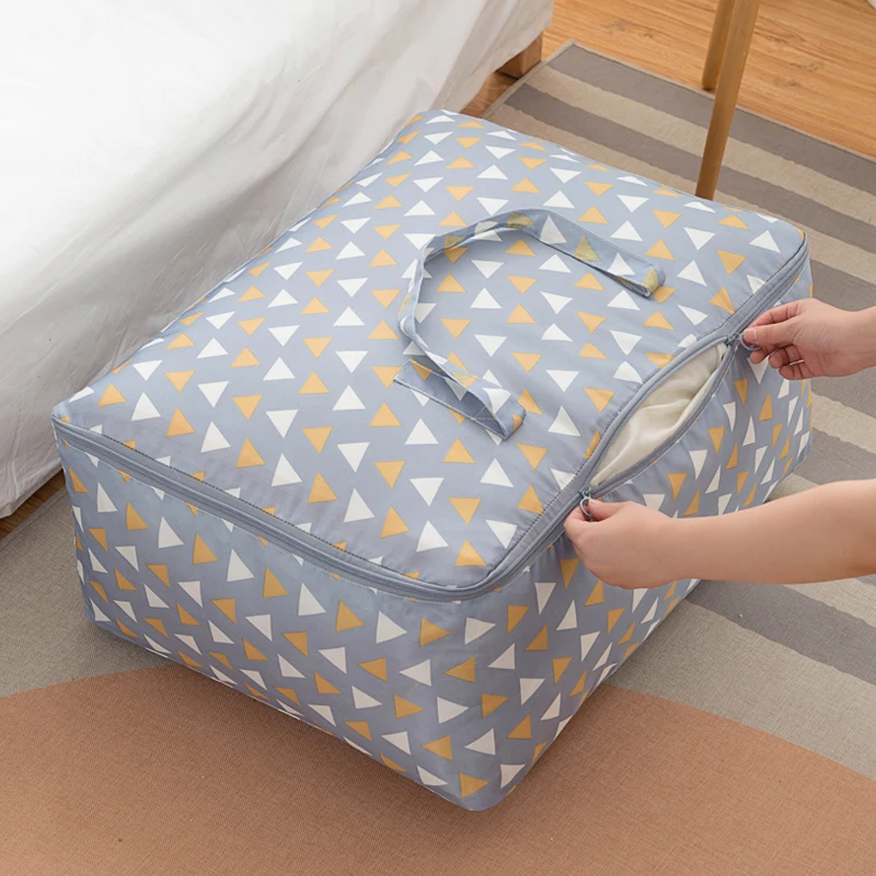 Nordic Style Waterproof Foldable Storage Bags Quilted Blanket Clothes Bag Big Size Oxford Fabric Travel Luggage Organizer Bag