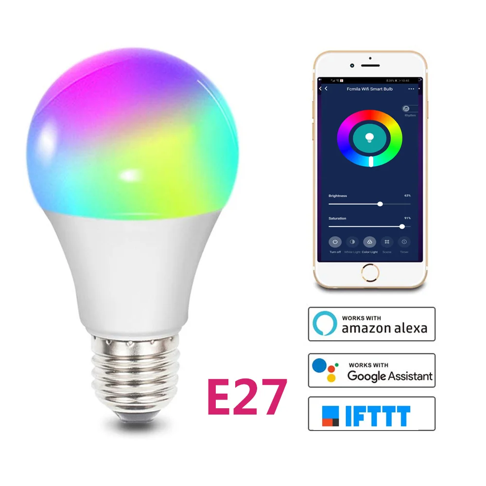 E27 E27/B22/E26/E14 умная лампа RGB светодиодный Wi-Fi светильник для Android Apple дистанционное управление дома - Комплект: E27
