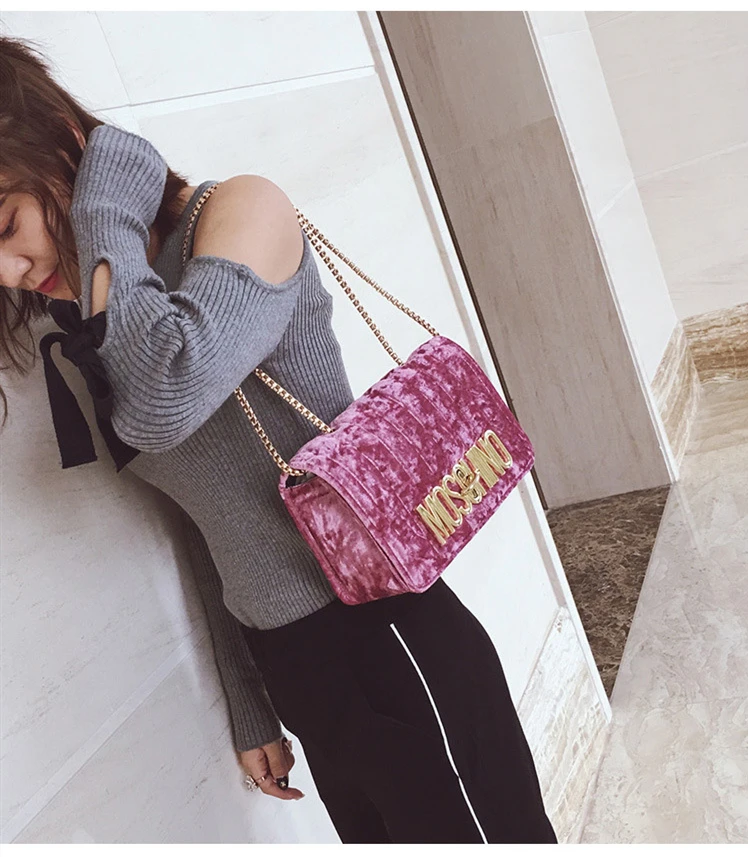 Бархатные сумки через плечо для женщин зимняя модная маленькая квадратная сумка с буквенным принтом женская сумка на плечо роскошная сумка-мессенджер на цепочке