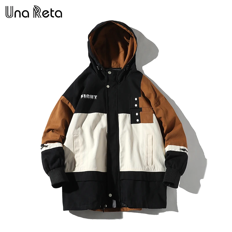 

Una Reta Man Jacket With Hooded Autumn New Zipper Tracksuit Coat Jackets Men Hip Hop Plus Size Streetwear Patchwork Jacket