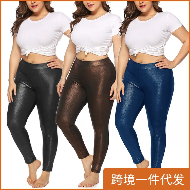 

19 Cross Border Europe And America Fat Mm Foreign Trade Large Size Ladies Pants Gold Nightclub Leggings Women's Casual Sports Pa