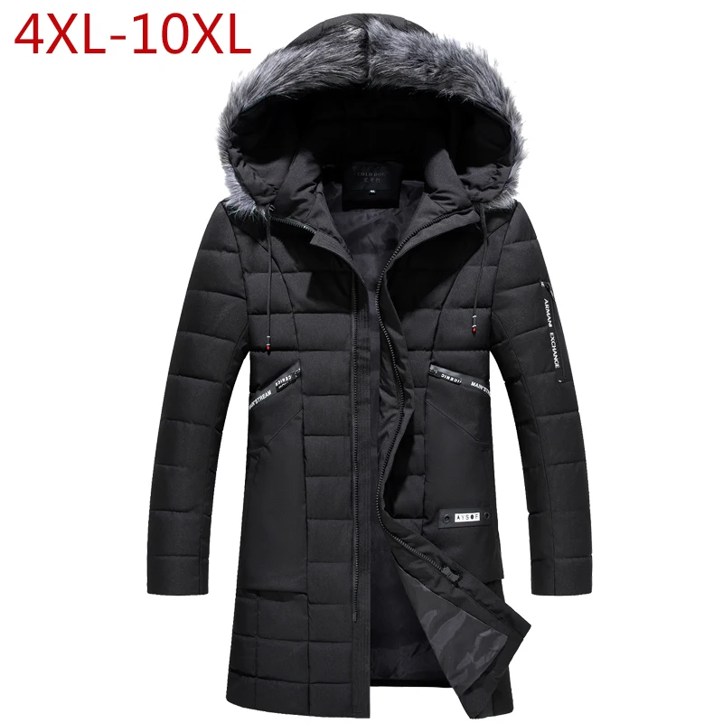 

Big Size 4XL-10XL Mens Winter Hat Detachable Jacket Thick Warm Inner Pocket Parkas Simple Long Style Menswear Hem Practical Coat