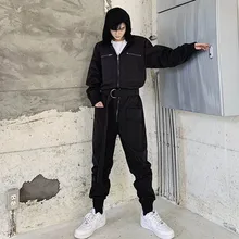 Высококачественные мужские комбинезоны Осень Зима Высокая уличная мода карманы молния длинный рукав комбинезон с капюшоном цельный комбинезон