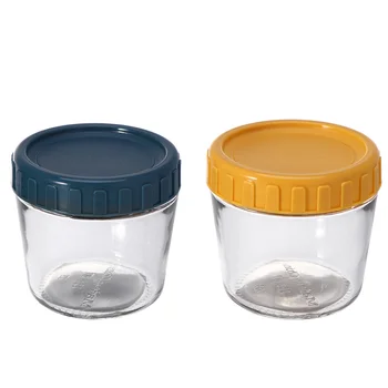 

1 Set 2pcs Glass Sealed Storage Can Bird's Nest Cup Food Storage Container Grain Jar for Home Office Kitchen (Yellow + Blue with