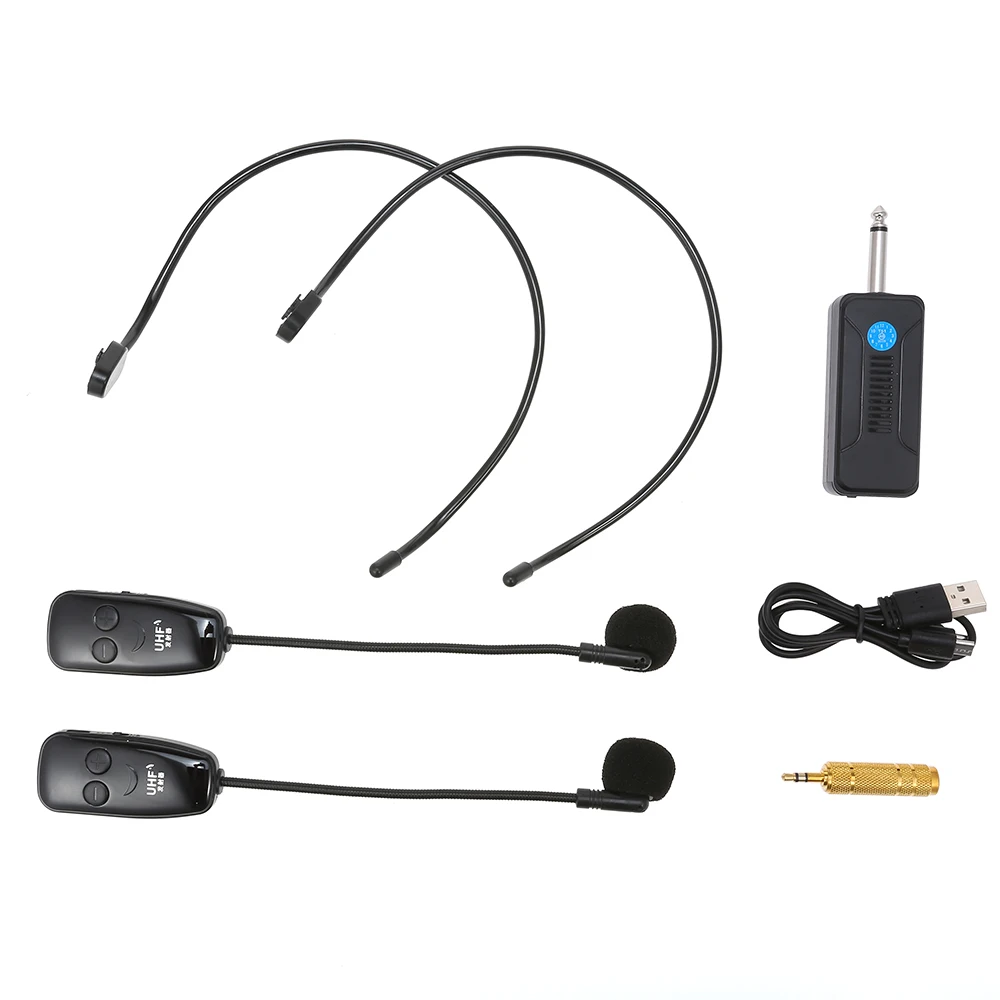 Head-mounted UHF Wireless Microphone One Drag Two Anti-interference Wireless MIC Transmitter Receiver Outdoor Performance Mic 