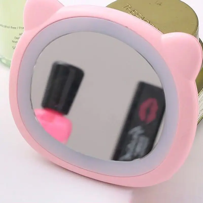 Portable USB Mini LED Makeup Mirror Cosmetic Cute Bear Hand Held Chargeable Darkness Light Travel 2