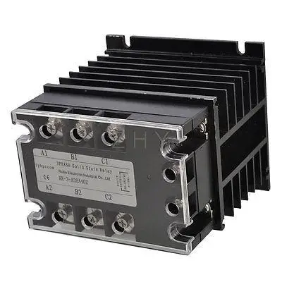 

AC 90-280V to AC 380V 40A Three Phase SSR Solid State Relay w Heat Sink