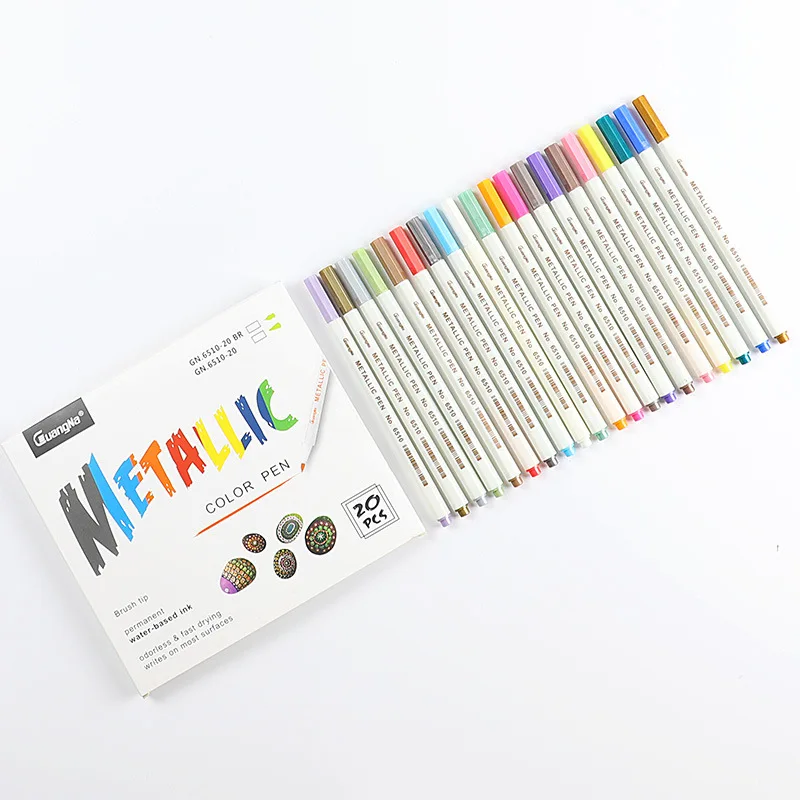 20 color Hard 20 цветов/коробка металлический цвет перламутровая ручка мягкая щетка водяная Краска Ручка DIY ручка цвет черный карта альбом маркер для рисования - Цвет: 20 color Hard