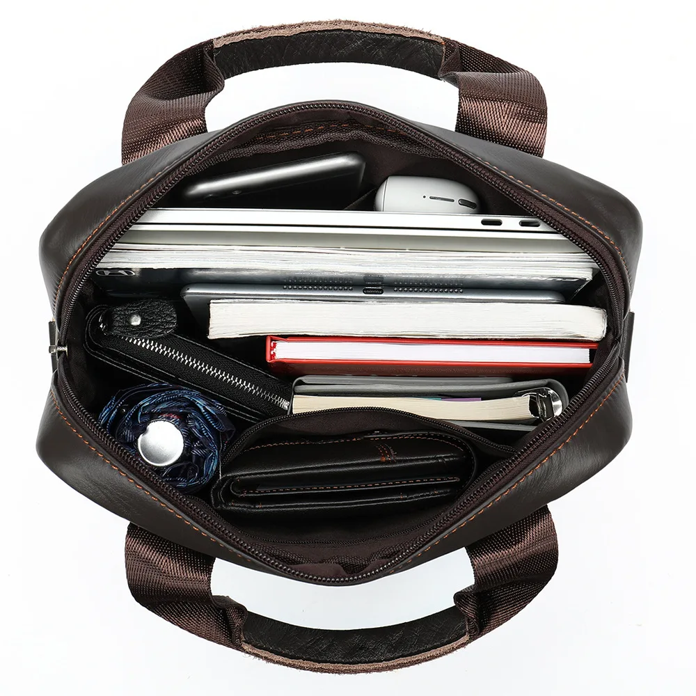 2019 New A4 File 13.3' Laptop Computer Business Briefcase Portfolio Men Genuine Leather Handbag Men's Shoulder Messenger Bag