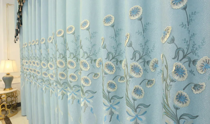 Европейские 3D рельефные цветы вышитые затемненные шторы Синий деревенский стиль шторы для спальни готовые шторы M129#4