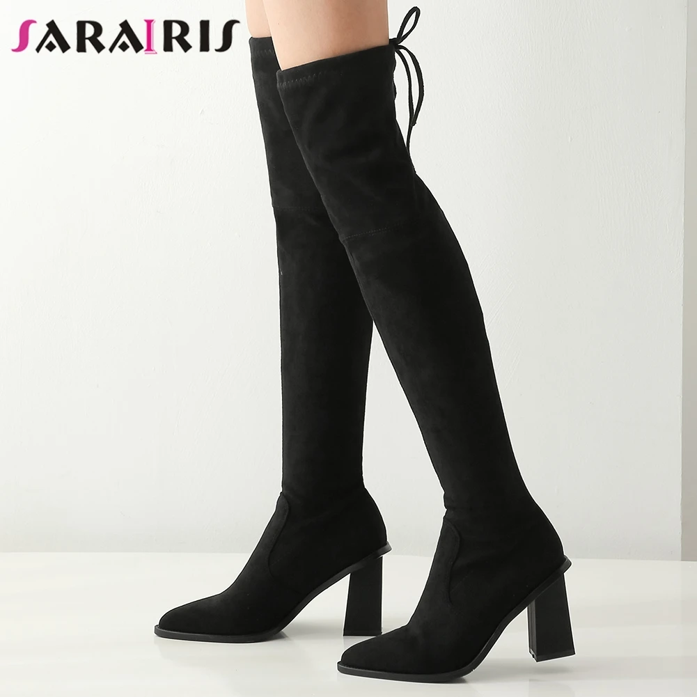 

SARAIRIS Big Size 34-43 Lady High Heels Boots Women Sexy Over The Knee Stretch Boots 2020 Pointed Toe Thigh High Shoes Woman