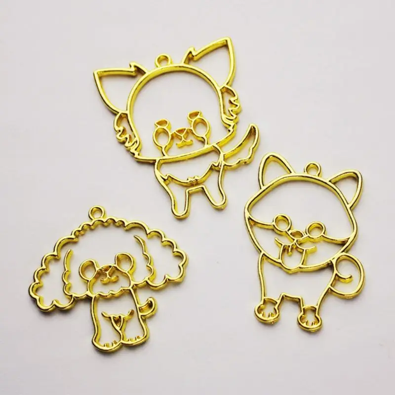 DIY Metal Frame Jewelry Pendant Necklace Gold Cute Cartoon Dog Hollow Border