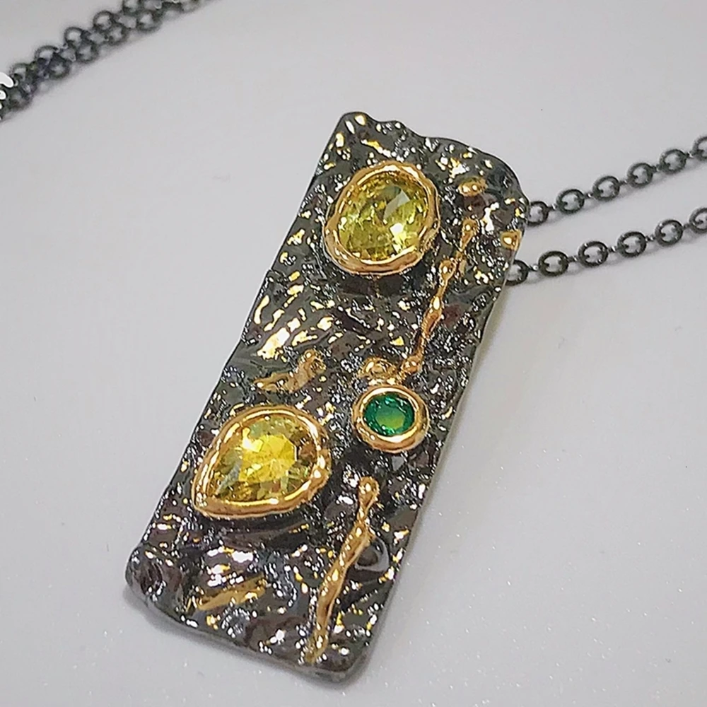 DreamCarnival1989 готическое ожерелье с подвеской для женщин каменная возрастная коллекция сильный характер Черное золото Цвет оливин зеленый CZ WP6671
