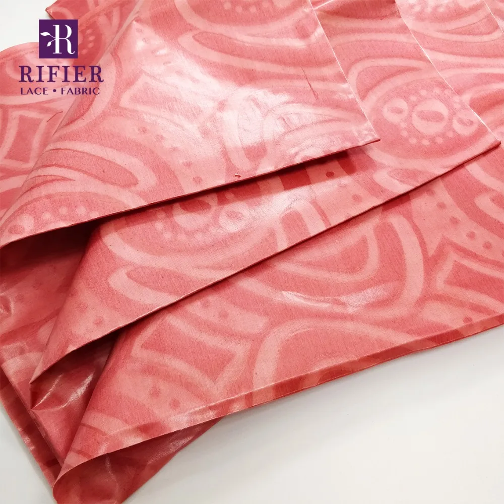 Ручная работа Базен Riche кружева ткани с жаккардовым узором 5 ярдов розовый Африканский нигерийский Женский или мужской свадебные платья бассейна ткань