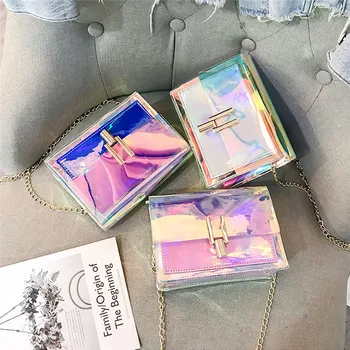 

3 Colors Fashion Women Handbags Laser Clear Transparent Tote Hologram Handbag Purse Shoulder Bag Coin Purses