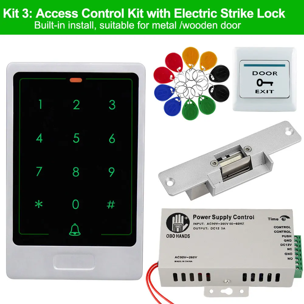 Kit 3 RFID система контроля доступа двери комплект сенсорная металлическая клавиатура ридер+ блок питания+ электронные замки электромагнитный ударный Болт замок - Цвет: Kit 3