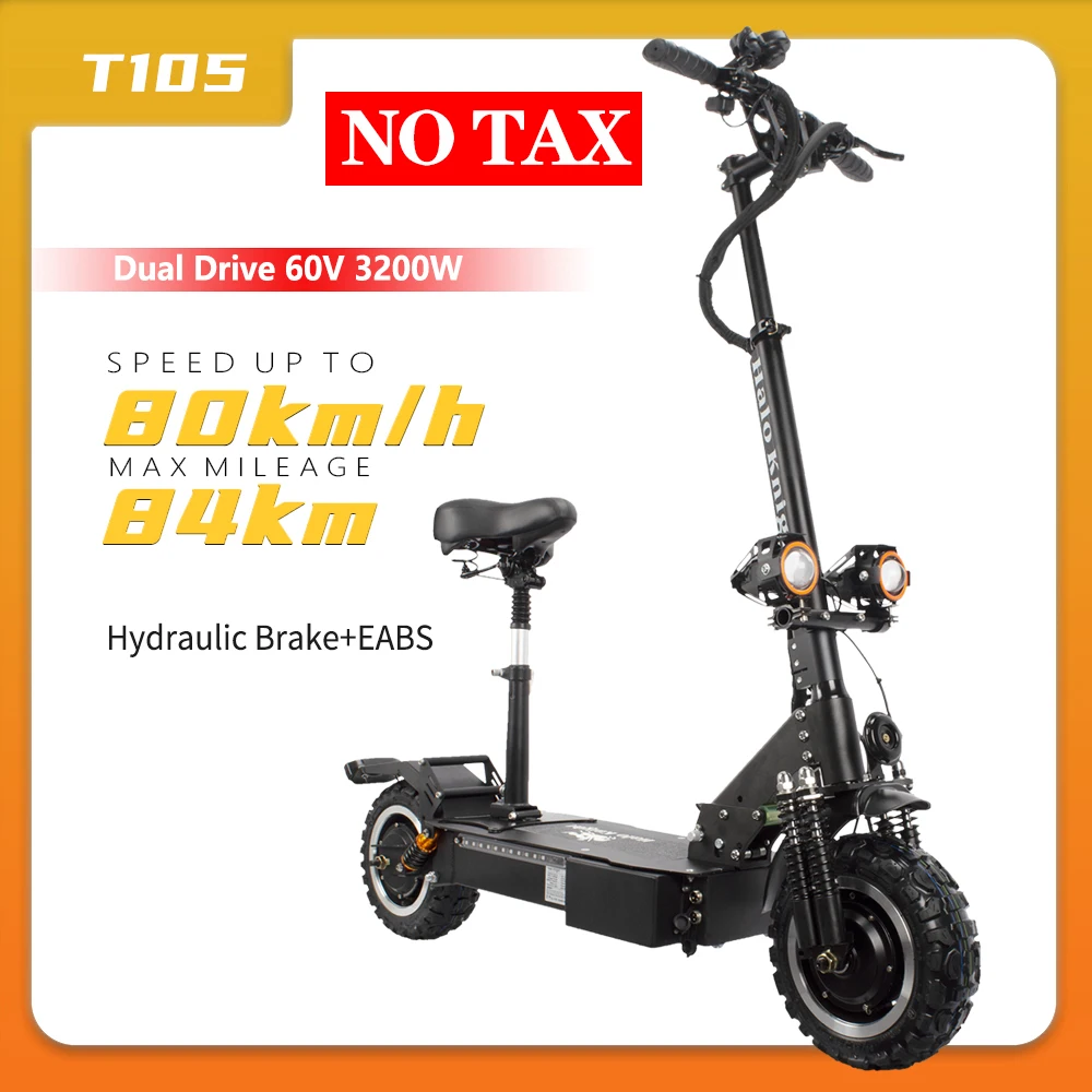 60V 3200W Adult Electric Scooter 85KM/H Double Drive 11 Inch Fat Off