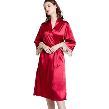 

Bride nightgown female long-sleeved nightgown lace morning robe bridesmaid robe yukata solid color home service sexy kimono robe