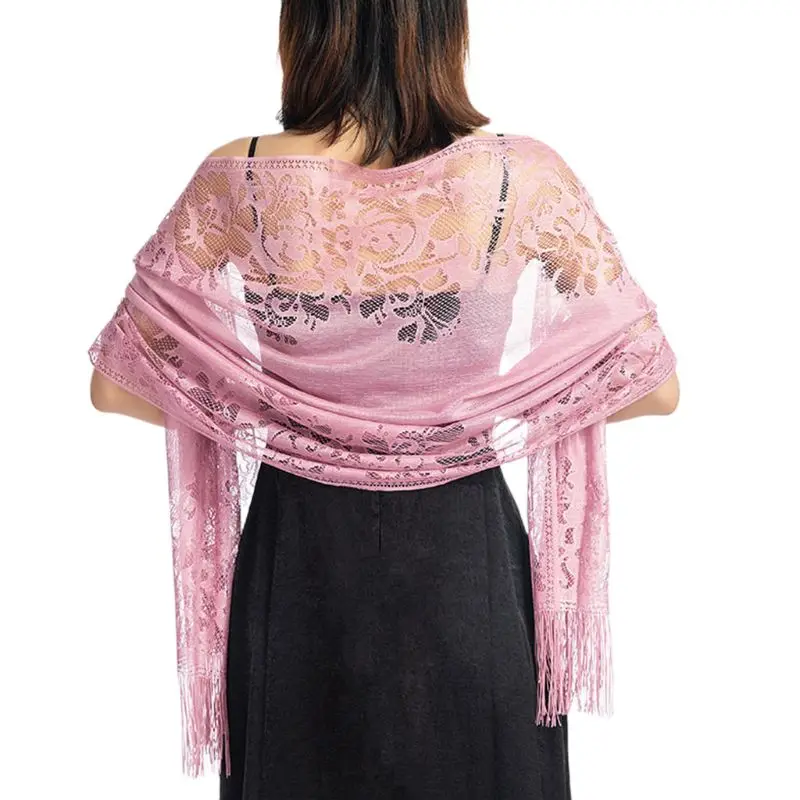 185x63 см, женский шарф 1920 s, Ажурные вязаные крючком цветочные кружева, бахрома, кисточки, свадебная накидка, вечерняя винтажная шаль - Цвет: as  the shown