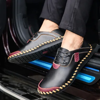 

Oxfords Leisure Driver Men Shoes Cow Leather Pig Split Rubber Scarpe Uomo Homme Casual Hand Stitching Summer Genuine Leather