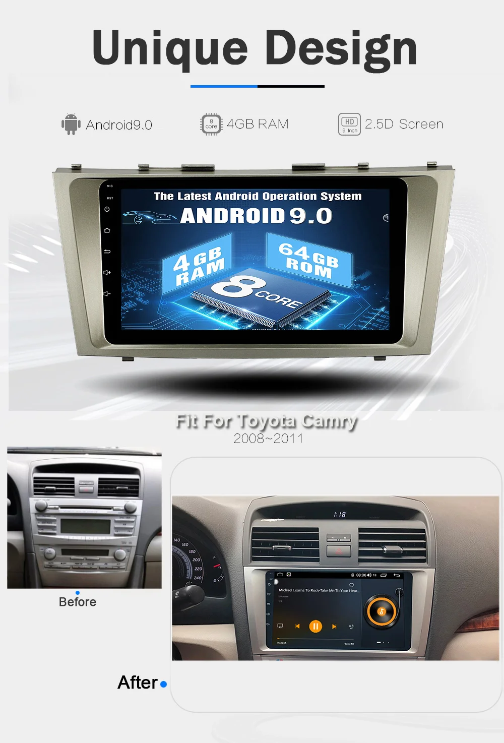 Flash Deal Funrover Android9.0 2din Car dvd gps Player For Toyota Camry 2008 2009 2010 2011 radio navi Navigation multimedia DSP 4G 64G LTE 10